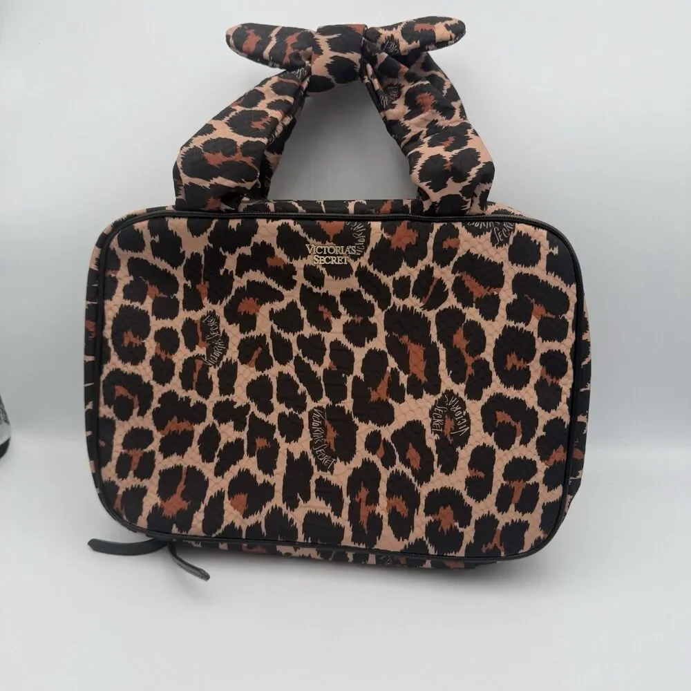Victoria’s Secret Hanging Makeup Train Case Leopard Print Travel Cosmetic Bag